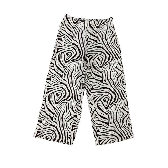 Tahari Wide Leg Pants S Zebra Print Brown White Linen Blend Pull On Resort Wear - Picture 1 of 8